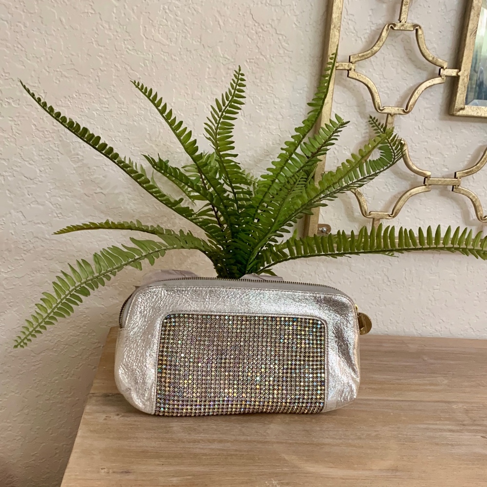 NWT Deux Lux Rhinestone Leather Clutch